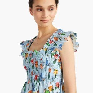 Hillhouse Paz Top in light blue space floral